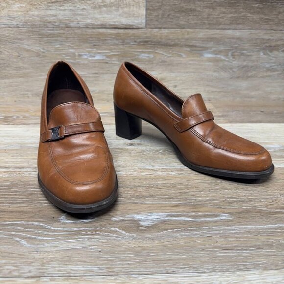 Etienne Aigner Napoleon Brown Leather Slip On Heels Women's Size 7 - Picture 6 of 7